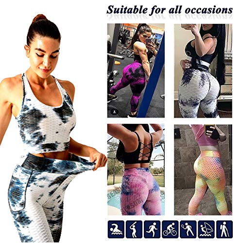 Women Yoga Outfit 2 Piece Textured Workout Sets Booty Scrunch Leggings Sport Bra