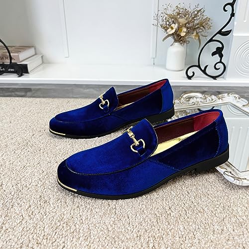 Image of FLQL Men's Luxury Velvet Penny Loafers Shoes Embroidery Suede Dress Loafers Daily Boats Shoes for Party Wedding Prom Size 7-13