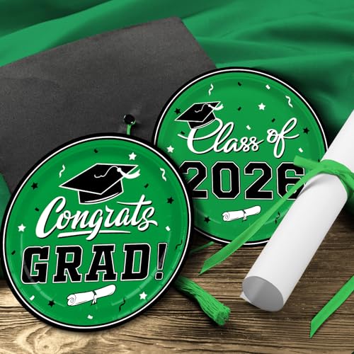 Graduation Party Supplies 2026 Graduation Party Dinnerware Green Disposable Paper Plates for Congrats Grad Party Decorations, Serve 80 by Gatherfun - Used condition - Image 4