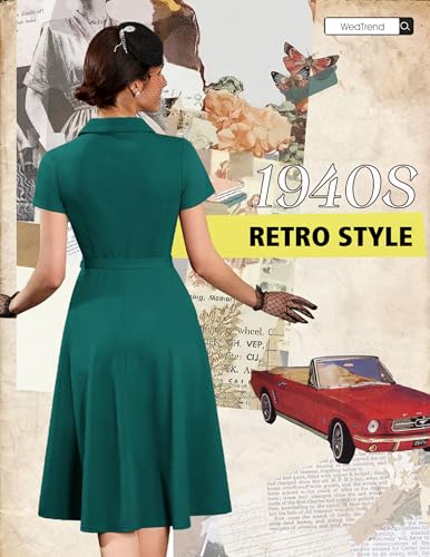 Image of Wedtrend Women's Vintage Tea Dress, Short Sleeve Cocktail Party Dress Work Church Casual Dress