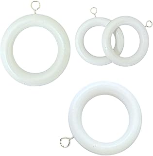 20 Pack Handmade Wooden Curtain Rod Rings 3 Inch Outer Diameter White Farmhouse Beech Wood Vintage Look,1.8 Inch Interior Diameter for 1-1.5 Inch Curtain Rod Pole