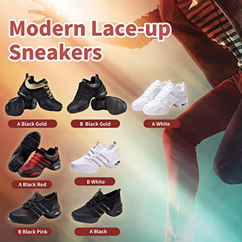 Women's Jazz Shoes Lace-Up Sneakers,Mesh Slip Thick Soled Jazz Dance Shoes, Cushion Lady Girls Modern Breathable Air Cushion Split Sole Athletic Walking Dance Shoes A White 8M #TOP5