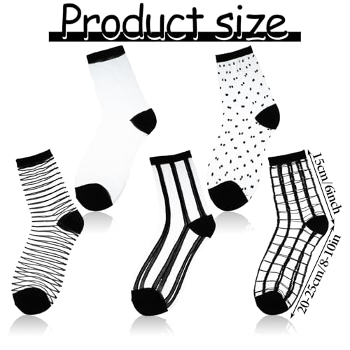 5Pairs See-Through Sheer Socks Women Ankle, Summer Thin Fishnet Glass Mesh Dress Socks for Women(Spotted,Plaid,Pure Transparent,Horizontal Stripes,Vertical Stripes2