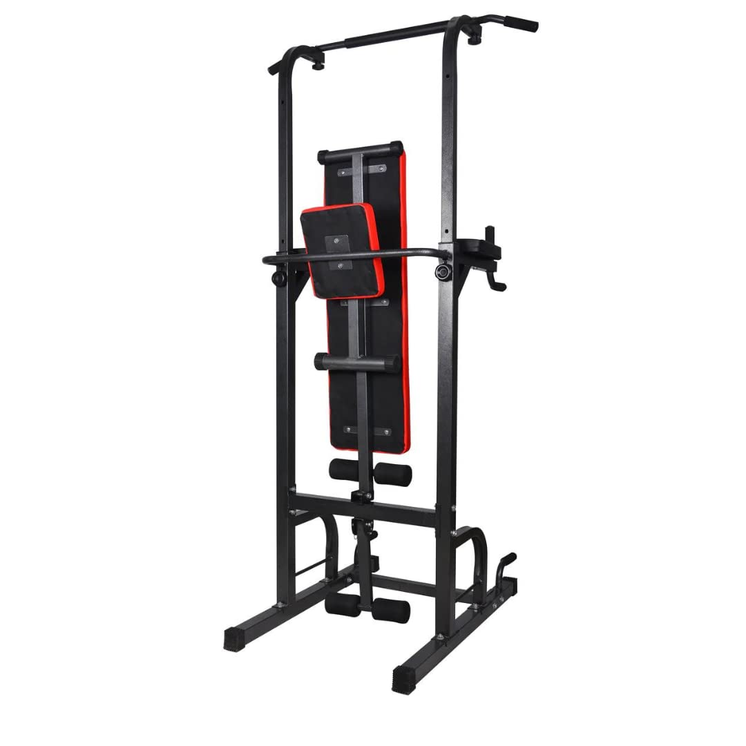 Rack Dominadas Multiestación con Banco - Power Rack Squat - Estación de Sentadillas - Equipo de Ejercicio de Musculación - 125 x 75 x 230 cm