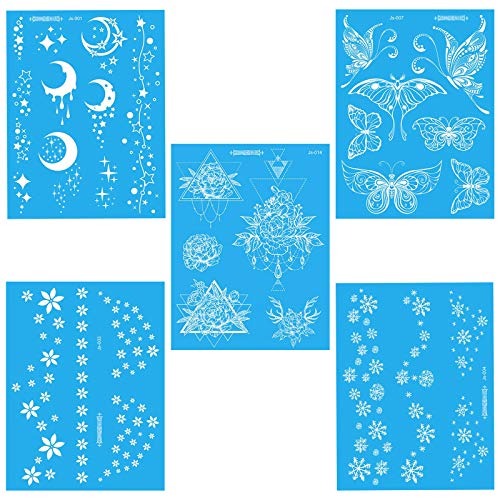 Jansong 5 Pieces Of 30 Temporary White Flowers Snowflakes Stars Moon Butterfly Patterns Waterproof Body Art Freckles Facial Tattoo Stickers #TOP6