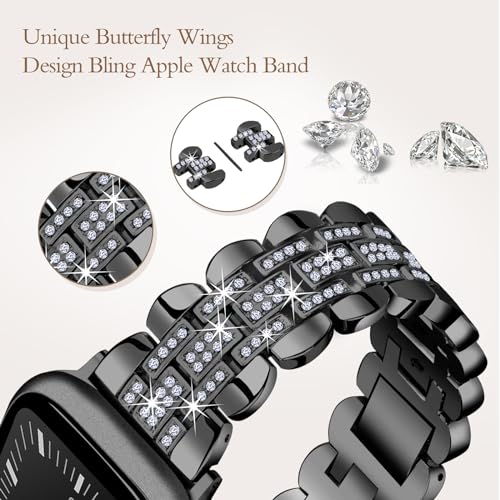 Ruibopad Bracelet en métal pour Apple Watch de 44 mm, bracelet élégant en acier inoxydable, compatible avec Apple Watch Series 9 8 7 Apple Watch 49 mm/45 mm/42 mm, bracelet élégant pour iWatch Series – vue 2