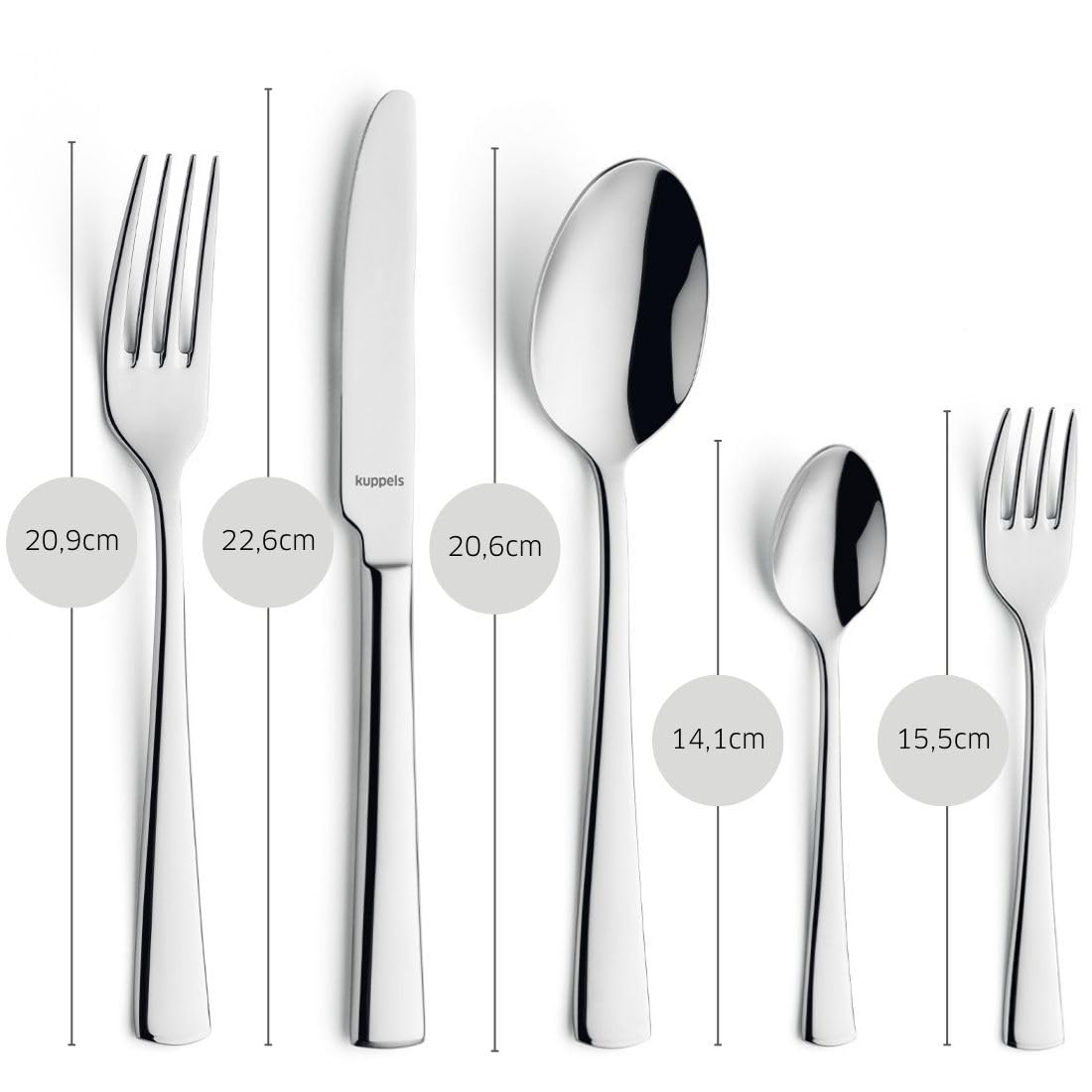 Kuppels Besteck-Set 30-tlg, 6 Personen, Edelstahl, Wellenschliff | Spülmaschinengeeignetes, rostfreies Tafelbesteck in 18/10 Edelstahl Qualität mit elegantem, zeitlosem Design