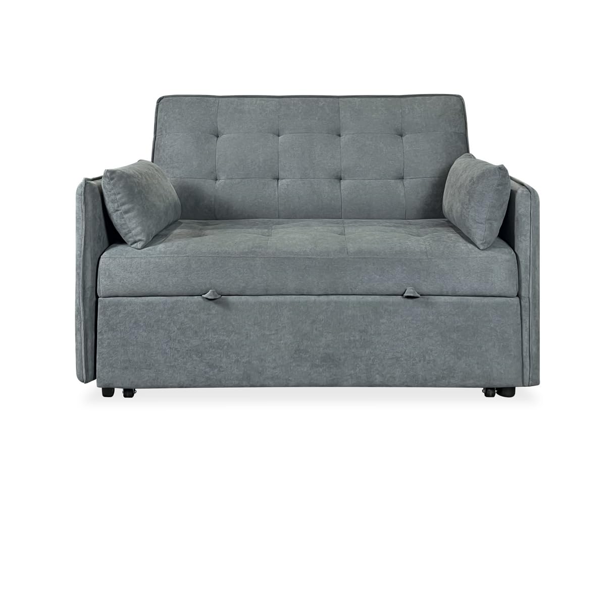 Homey Sofá Cama de 2 Plazas Modelo Zumaia, Diseño Moderno, Práctico y Funcional, con Cojines Decorativos, Madera, Gris, 132cm (Largo) x 85cm (Fondo) x 95cm (Alto)