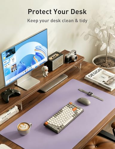 Image of Aothia Faux Leather Desk Mat - Non-Slip PU Leather Desk Blotter, Waterproof Writing Surface, Large Desk Pad for Office & Home (Lavender, 55 inch x 17 inch)