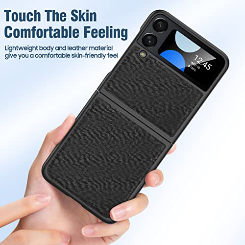 Vizvera For Samsung Galaxy Z Flip 4 Case, Soft Leather Slim Fit Protective Shockproof Anti-Scratch Leather Phone Case For Galaxy Z Flip 4 (2022)-Leather Black #TOP5