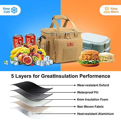 Hshrish Tactical Large Lunch Box For Men, Heavy Duty Insulated Lunch Bag, Leakproof Lunch Cooler Bag With Shoulder Strap Lunch Pail For Work Shifts Camping Outdoor Day Trip (12L,Brown) #TOP3