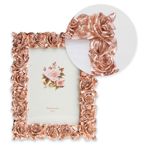 Image of Art Street Elegant Golden Rose Design Resin Vintage Table Photo Frame, 5x7 Inch Photo, Decorative Frames Perfect for Home Decor, Unique Gift Idea, Birthday, Wedding, Return Gift - Royal Pink Gold