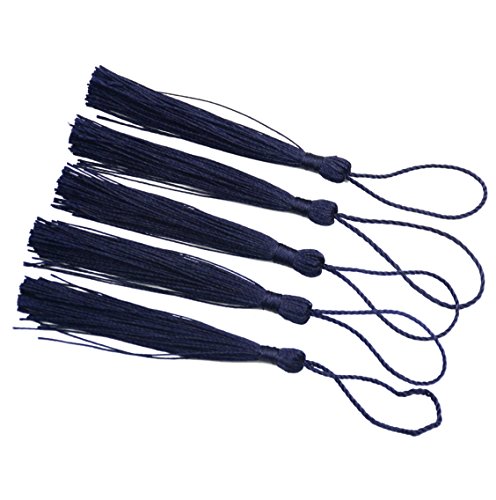 Image of 100pcs 13cm /5 Inch Silky Floss Bookmark Tassels with 2-Inch Cord Loop and Small Chinese Knot for Jewelry Making, Souvenir, Bookmarks, DIY Craft Accessory (Dark Blue)