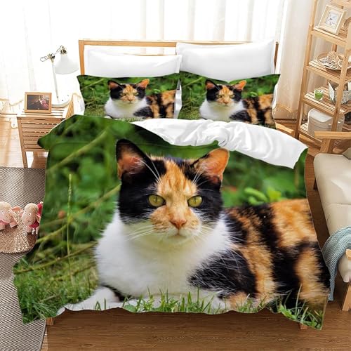 Funda Nordica Cama 90 Infantil Gato 3D Ropa de Cama 150x200 Funda Nórdica 3 Piezas Lindas Mascotas Animales Funda de Edredon de Suave con Cremallera y 2 Fundas de Almohada