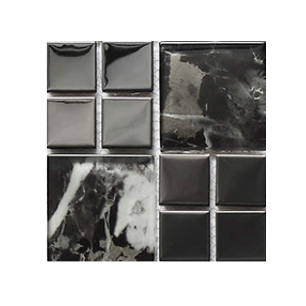 Mikilon Decorative Tile Stickers 3D Marble Peel and Stick Backsplash Fire Retardant Tile Sheet (Black)