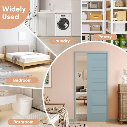 Image of BARNSMITH 36in x 80in Sliding Pocket Door, Track Hardware and Frame Kits with 5-Panel White Paintable Door Slab Included, Soft Close Mechanism, Durable and Smooth