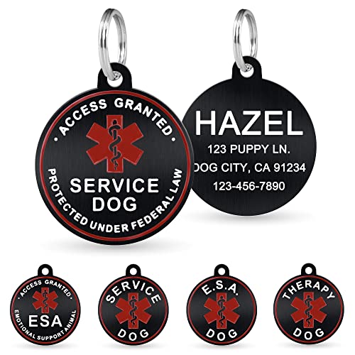 Personalized Engraved Service Dog ID Tag for Small & Large Dogs - Emotional Support Dog ESA Medical Alert Tags for Dogs - Service Animal ID - Access Granted Service Dog Tag in Black Large