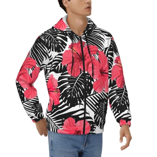 Sweat à capuche zippé rouge pour homme veste zippée fleurie en polyester souple tailles S-3XL