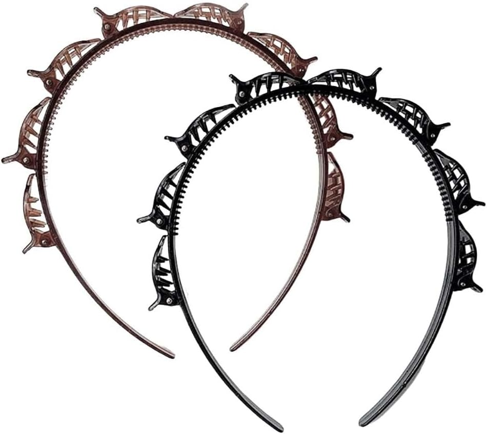 Opaska na włosy z klipsami – 2 plecione spinki do włosów – Double Bangs Hairstyle Clip dla kobiet, dziewcząt, pomoc w fryzurze, opaska do włosów z klamerkami Twist Clip opaska na czoło pomoc w