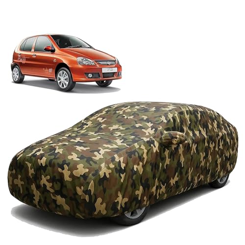 Image of Sulfar 100% Waterproof Car Body Cover Compatible with Mirror for Tata Indica eV2 with Long Lasting Durable Material (Triple Stitched, Full Bottom Elastic, Camouflage Army)