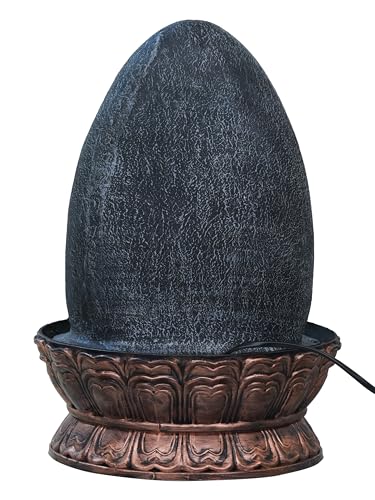 Image of Golden and Grey Polyresin Tabletop Lord Shiva Showing Mudra 3 Step Indoor Water Fountain for Home Decor with LED Light & Speed Control Pump (Size: 27 x 27 x 39CM | Wt: 2140Gram)