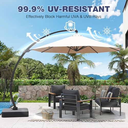 Image of Aoxun Aluminum Patio Furniture Set with Umbrella 4 Seats, Oversized Outdoor Sectional with Washable Thick Cushions, Coffee Table, Patio Conversation Sets for Porch, Balcony, Deck