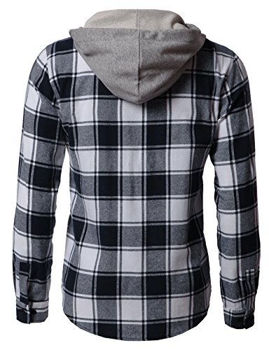 H2H Men's Long Sleeve Quilted Lined Flannel Shirt Jacket with Hood Navy US XL/Asia 2XL (CMOJA0105)