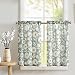 Floral Printed Tier Kitchen Curtains, Linen Look Short Curtains for Bathroom Rod Pocket Rustic Window Treatments (2 Panels, 36-Inch, Sage and White)