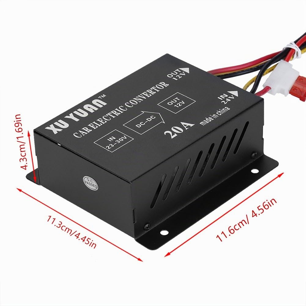 KIMISS Convertidor de Voltaje DC 24V a 12V 240W para Coche y camión, Transformador Reductor eléctrico, Compatible con vehículos de 20A, alimentación Estable y eficiente