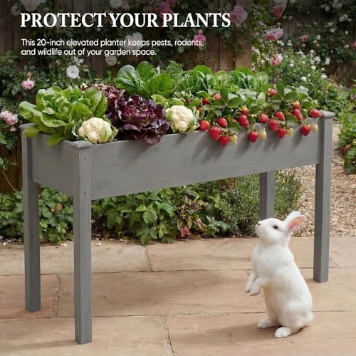 Image of DUMOS Raised Garden Bed 48x24x30 Inch, Outdoor Planter Box with Legs, Elevated Wood Garden Bed with Liner for Herbs Flowers Vegetables, Wooden Planter Box for Patio, Balcony and Backyard, Grey