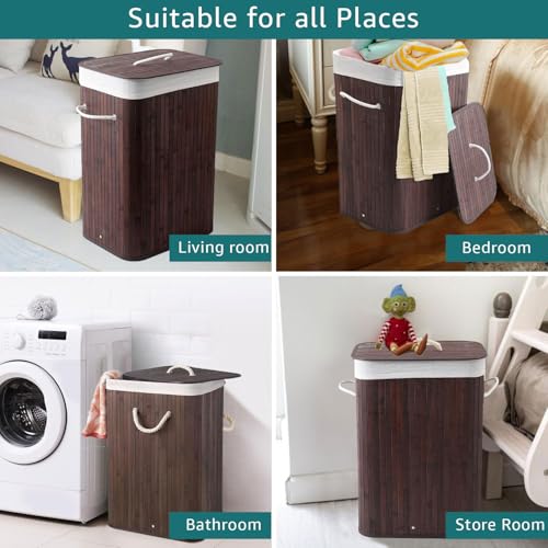 Image of LUXE HOME INTERNATIONAL Stripe Bamboo Laundry Basket with Lid | Eco-Friendly, Foldable & Lightweight Organizer (Brown, 40x30x60 cm, Pack of 1)