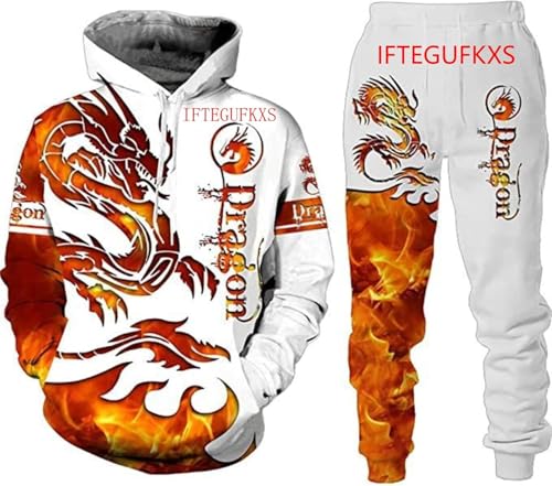 Sweat à capuche pour homme avec motif dragon chinois imprimé 3D Pull ample Dragon chinois T-shirt de sport Jogging Ensemble de sport, S1., L