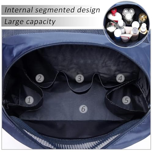 Image of CAVALO - Be Unique Nylon Polyester Large Capacity Portable Travel Toiletry Bag with Hanging Hook Waterproof Cosmetic Case Makeup Pouch Dopp Kit for Men Women with Carry Handle (Navy Blue)