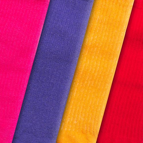 RAFRAY Athletic Socks Crew Length, Premium Sports Socks, Red Yellow Pink Purple, 4 Pairs, Size 5-9.53