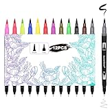 Hpmjz 12 Stück Schwarz Fineliner Stifte Dicke und Dünne Filzstiften Dual Brush Pen Set Wasserfest Schwarze Marker für Künstler Illustration Skizzen Technisches Zeichnen Malbuch (Mehrfarbig)