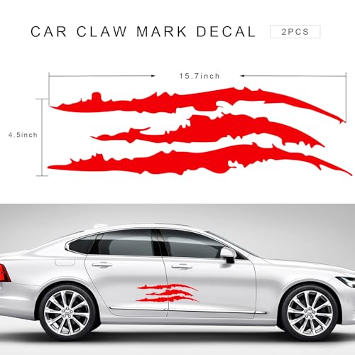 Image of 2 PCS Claw Mark Decals for Car, Headlight Sticker Waterproof Vinyl Stripes Scratch Decal, Monster Claw Scratch Mark Sticker Car Exterior Decor for SUV Pickup Truck (Red)