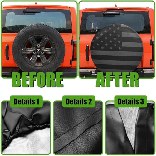 Image of 16 Inch Thickening Spare Tire Cover with American USA Flag Waterproof Dustproof PU Leather Tough Tire Wheel Cover Fit for Jeep Wrangler RV SUV Truck Travel Trailer (for Diameter 29 inch - 31 inch)