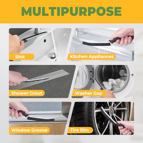 Cleaning Brush, 5 Pcs Hard Bristle Crevice Cleaning Brush, Grout Brush, Scrub Brush for Tile Grout Crevice, Gap Cleaning Tools for Bathroom Kitchen Toilet Window Track (5, Black) - Image 5