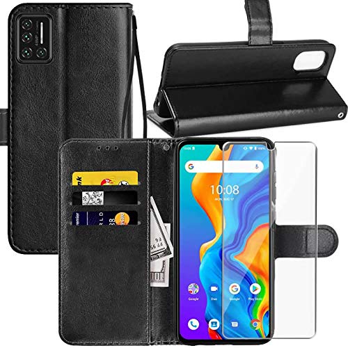 UMIDIGI Bison Case, UMIDIGI Bison 6.3 inches Wallet Case, with Screen Protector,PU Leather Wrist Strap Card Slots Soft TPU Shockproof Protective Flip Cover Phone Case for UMIDIGI Bison,Black