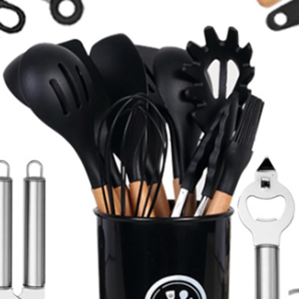 Chef Küchenhelfer-Set Aus Silikon, 34-Teilig, Hitzebeständig, Küchenhelfer und Werkzeuge mit Reibe, Schwarz