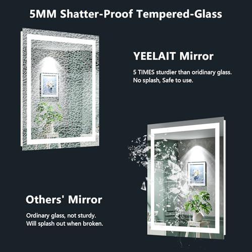 Image of 20x30 Inch LED Bathroom Mirror with Lights Front and Backlit Lighted Vanity Mirror for Bathroom Wall with 3 Colors Dimmable Anti-Fog Memory Shatter-Proof IP54 Waterproof Horizontal /Vertical