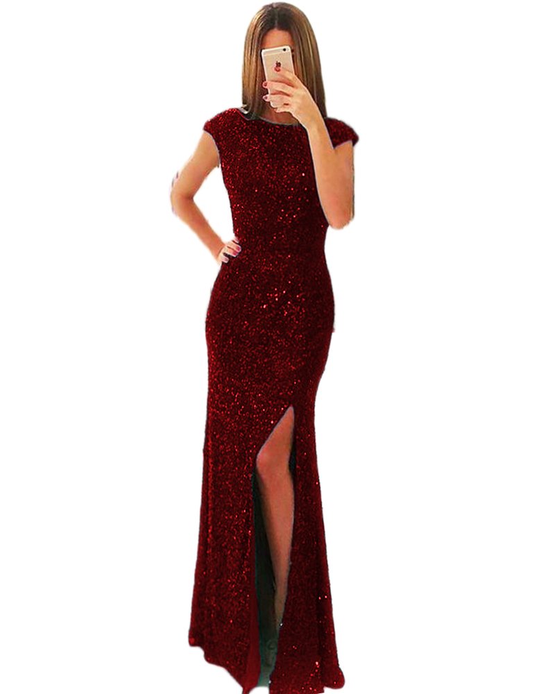 Women's Elegant Sequined Bridesmaid Dresses Long Party Evening Gown
