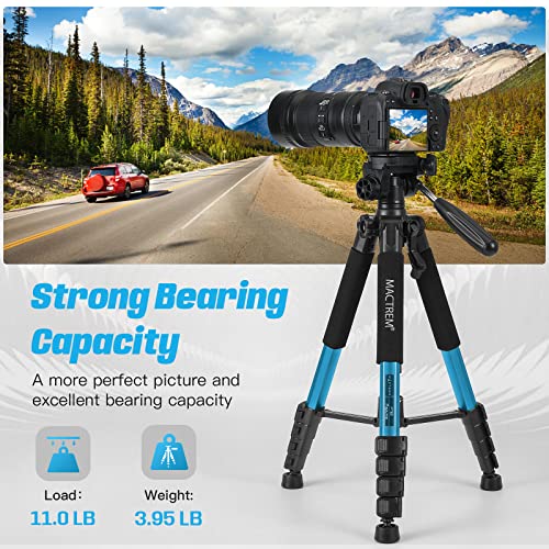 Image of MACTREM M-PT55-Bk PT55 Travel Camera Tripod Lightweight Aluminum for DSLR SLR Canon Nikon Sony Olympus DV with Carry Bag -11 Lbs(5Kg) Load (Blue)