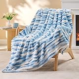 BEDELITE Fleece Throw Blanket for Couch - 300GSM Soft & Warm Fluffy Tie-dye　Blue Blanket, Decorative and Giftable Striped Blankets for Women, Men, 50'x60'