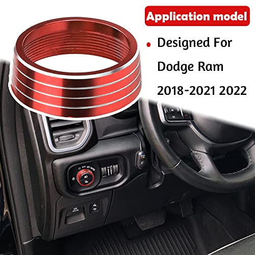 1× Red Headlights Switch Button Knob Cover For Dodge Ram 2018-2021 2022 Aluminum Alloy Ring Trim Decoration Accessories #TOP1