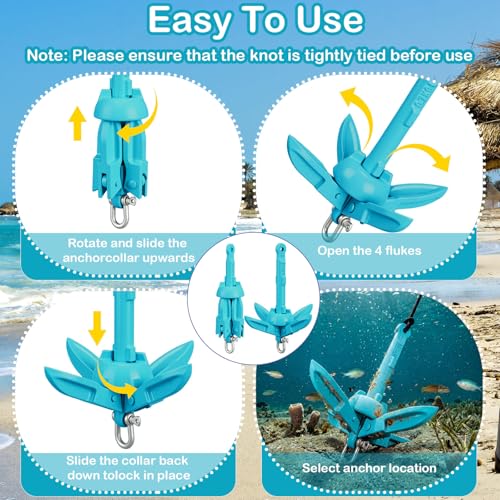 Image of Lounsweer 2 Pack 1.5 /3.5 lb Marine Kayak Anchor Kit Folding Grapnel Anchor Kit Boat Kayak Fishing Accessories for Small Boats Kayaks Canoe Paddle Boards