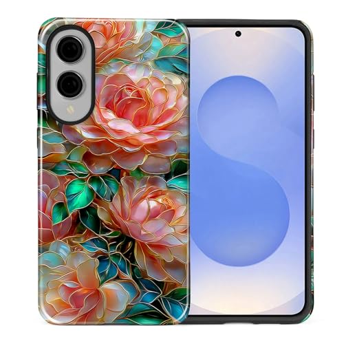 ZHEGAILIAN Case Compatible with Samsung Galaxy S25 Edge,Stained Glass Rose Aesthetic Design Phone Case,Hybrid 2-Layer Hard Shell for Girl Boy Women Men