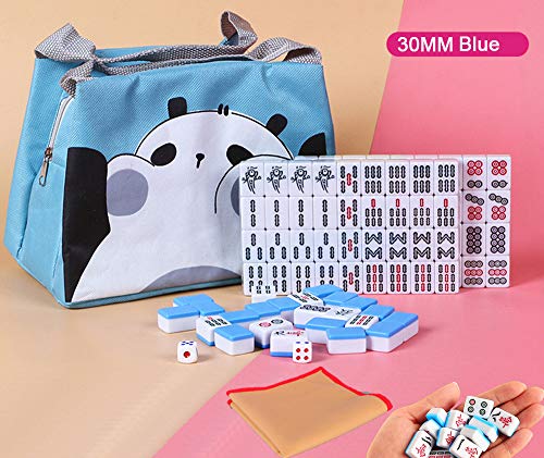 HenMerry Chinese Mahjong Set 144 Tiles Mahjong Accessories Handbag Tablecloth Chinese Classic Tile Games Mini Mahjong Mah Jong Mahjongg Mah-Jongg Mah Jongg Travel Set 30MM Blue