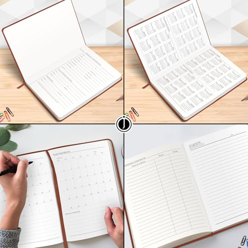 Image of Jhingalala A5 Leather Cover Hardbound Undated Journal Notebook with Pen Combo Gift | 80 GSM Premium Non-Bleeding Paper | Diary with Pen | Ideal Corporate, Diwali & New Year Gift (Tan Brown)