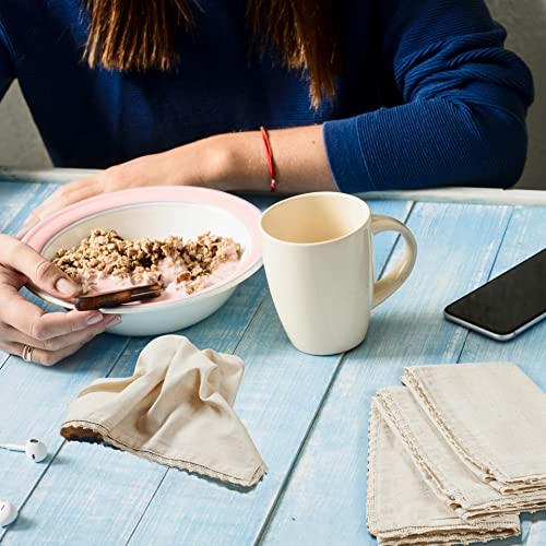 Cotton Flax Dinner Napkin Lace, Natural Color Flax Napkin, Linen Napkin Set Of 12, Machine Washable Decorative Napkin For Farmhouse, Living Room, Christmas, Family Gathering 18X18 Inch Natural #TOP4